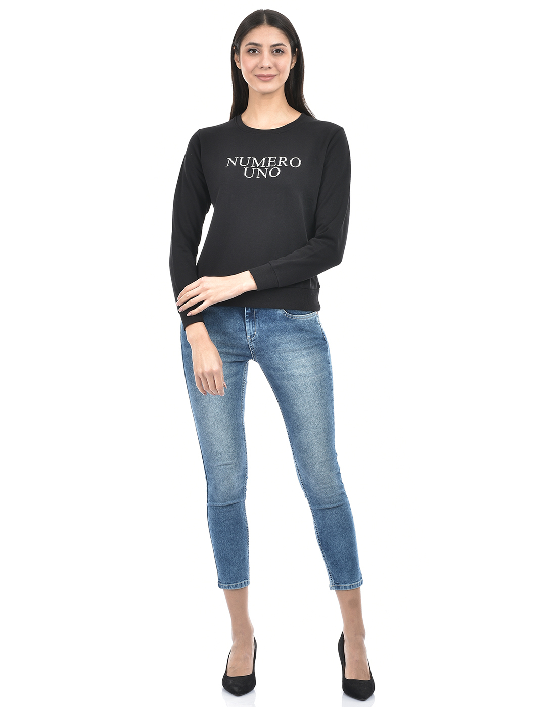 Numero Uno Women Typography Black Sweat Shirt